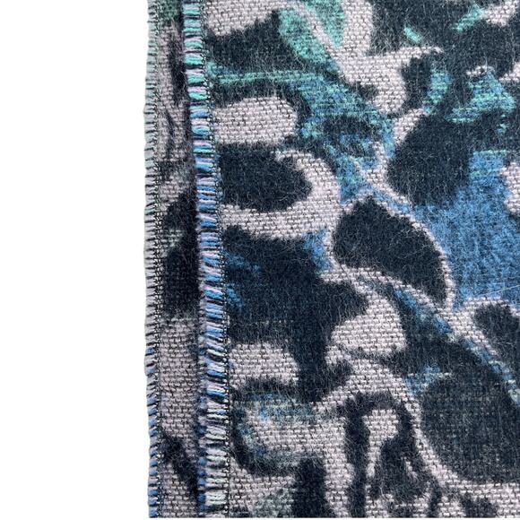 Steve Madden Blue Multi Floral Scarf Raw Edge Tassel L75" X W21"  Fringe 4" - Picture 5 of 12